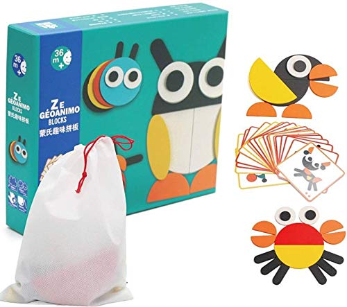 Wood Blocks Learning Puzzle Game with Geomatical Pieces and Pattern Card To Make 3D pattern , Multicolour, 3+ years ,
