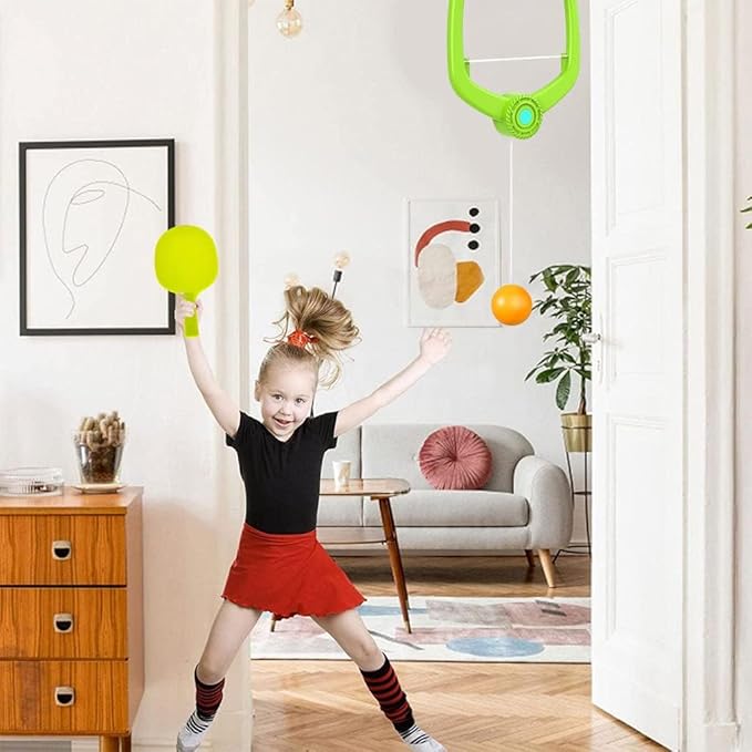 Hanging Table Tennis Ball Set Ping Pong Indoor Games for Kids | Interactive Fun with 2 Rackets and extra Balls