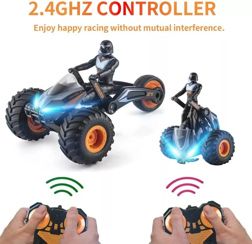 RC Stunt Car,StarWar Bike Remote Control Motorcycle Stunt Power Wheel Motorcycle Car - 2.4 GHz High Speed, One-Key Deformation With LED Lights & Music For Boys Girls 5-12 Years Kids