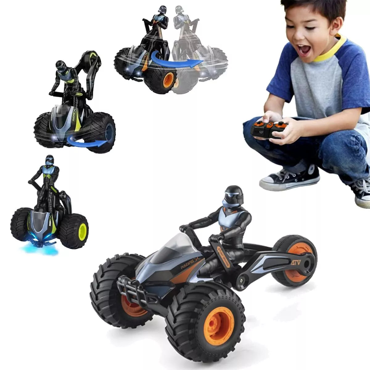 RC Stunt Car,StarWar Bike Remote Control Motorcycle Stunt Power Wheel Motorcycle Car - 2.4 GHz High Speed, One-Key Deformation With LED Lights & Music For Boys Girls 5-12 Years Kids