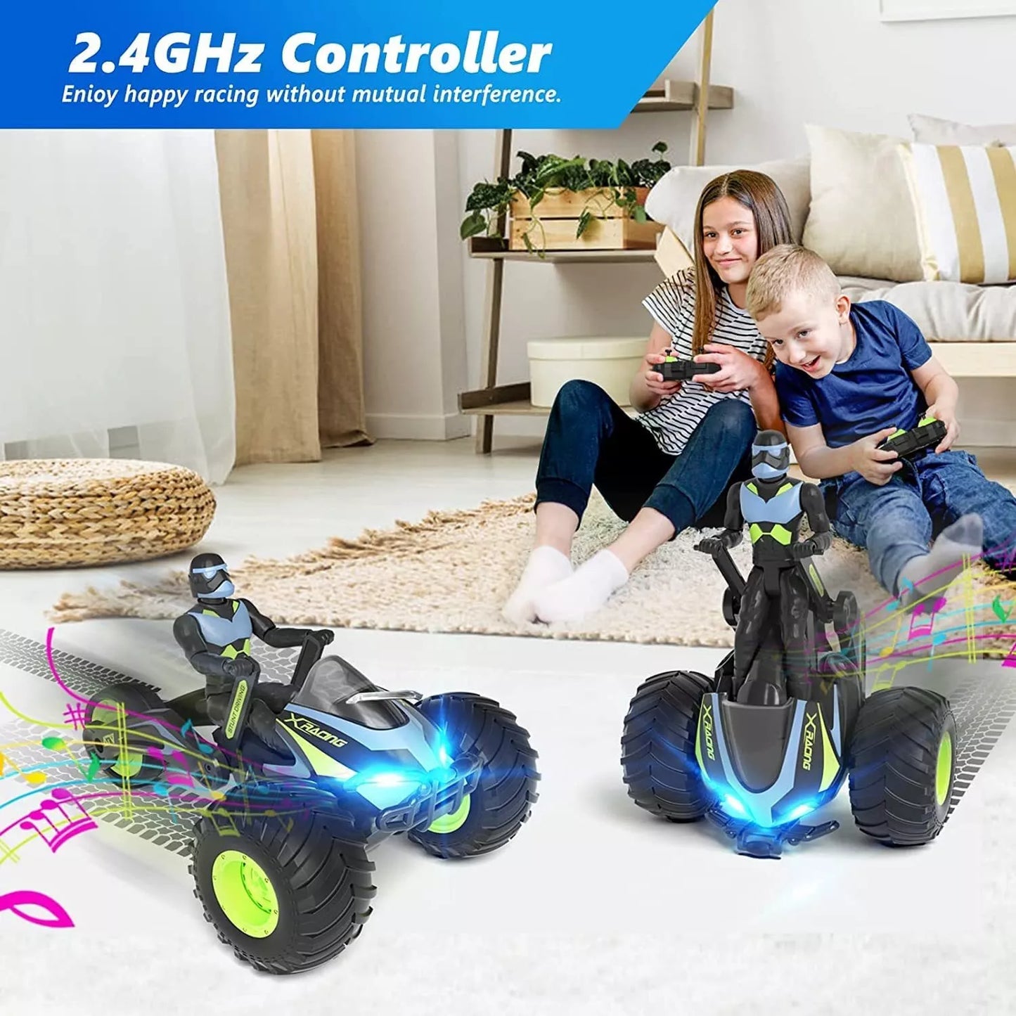 RC Stunt Car,StarWar Bike Remote Control Motorcycle Stunt Power Wheel Motorcycle Car - 2.4 GHz High Speed, One-Key Deformation With LED Lights & Music For Boys Girls 5-12 Years Kids
