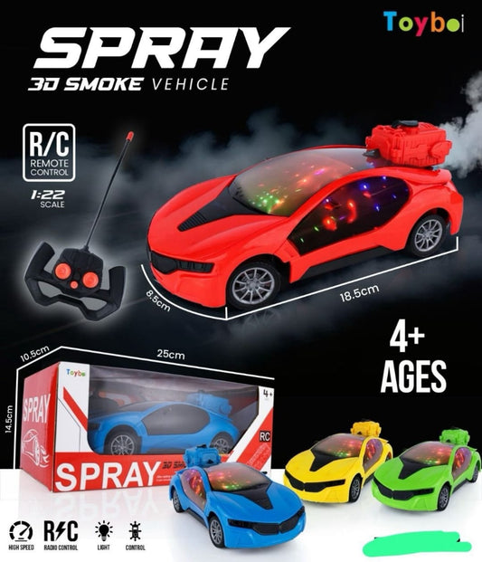 REMOTE CONTROL 3D SMOKE CAR WITH CHARGER BEST GIFT FOR BOYS AND GIRLS ,REMOTE CAR WITH SMOKE FEATURE , WITH WATER FILLER , AND CHARGER ,