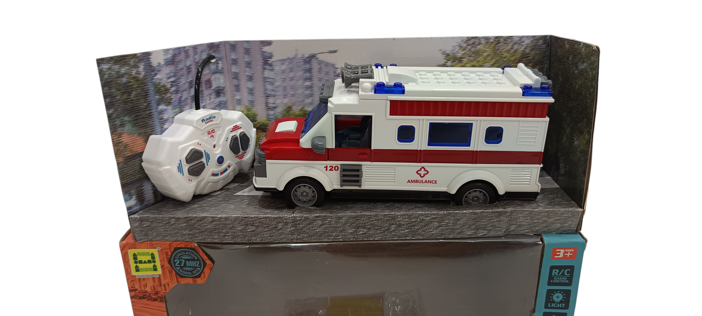 Remote Control Ambulance, High Quality durable 2.4G RC Play Ambulance Car Toy 4 Channel Electric Ambulance Vehicles Emergency Rescue Cars with Lights, Opening