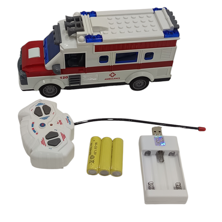 Remote Control Ambulance, High Quality durable 2.4G RC Play Ambulance Car Toy 4 Channel Electric Ambulance Vehicles Emergency Rescue Cars with Lights, Opening