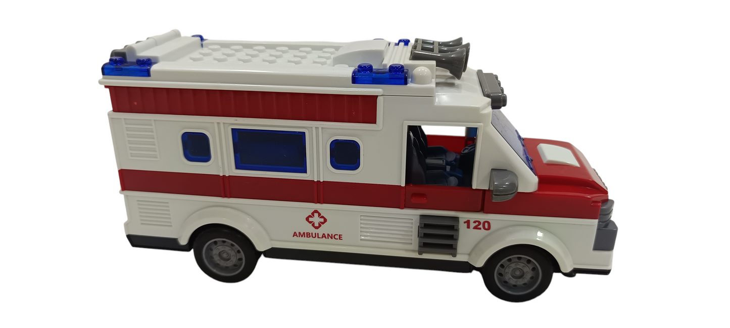 Remote Control Ambulance, High Quality durable 2.4G RC Play Ambulance Car Toy 4 Channel Electric Ambulance Vehicles Emergency Rescue Cars with Lights, Opening