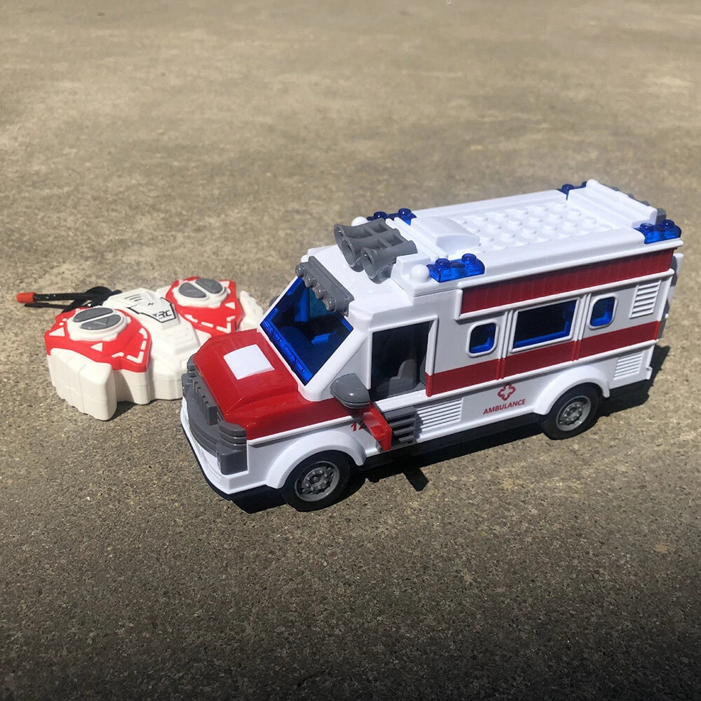 Remote Control Ambulance, High Quality durable 2.4G RC Play Ambulance Car Toy 4 Channel Electric Ambulance Vehicles Emergency Rescue Cars with Lights, Opening