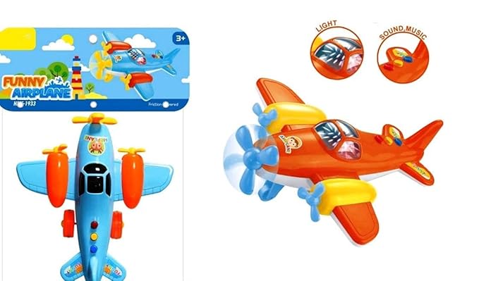 Friction Powered Funny Airplane Toy with Light & Sound Effects for Kids