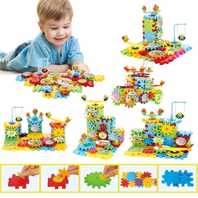 Miracle Bricks 101 Pcs Motorized Spinning Gear Building Block Kit for Kids Montessori Learning Educatoinal Toy Best Toy for Kids (Building Block)