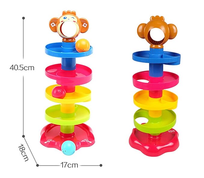 Asmartee Roll Ball Toy with 5 Layer Ball Drop Tower with Roll Swirling Ramps with 3 Spinning Acrylic Activity Balls for Baby and Toddler Development Educational Development Toy Set