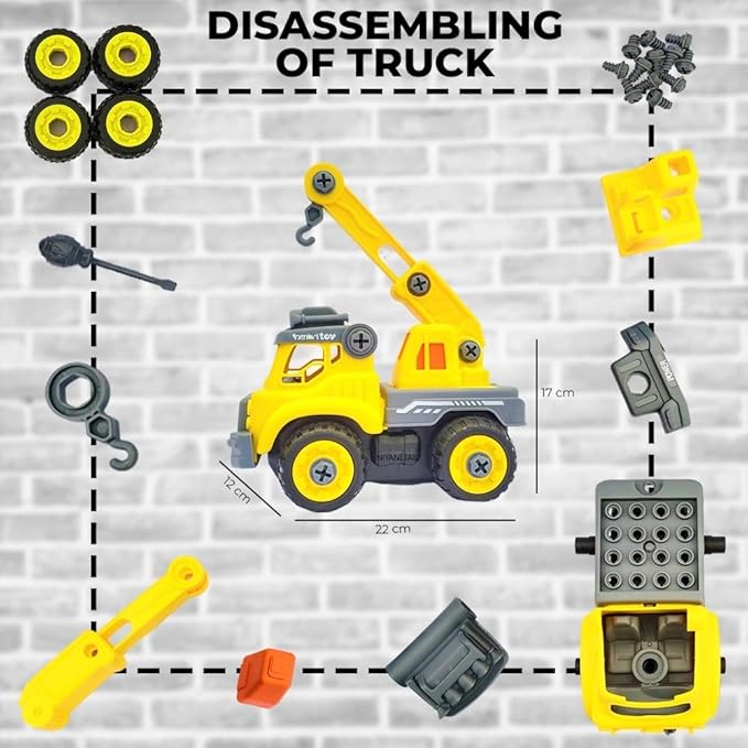 DIY Toys Truck DIY Truck Friction-Powered Truck Safe and Durable Assemble and disassemble Improve Imaginative Skills of Kids with Screw Driver(Multicolor) (Power Crane)