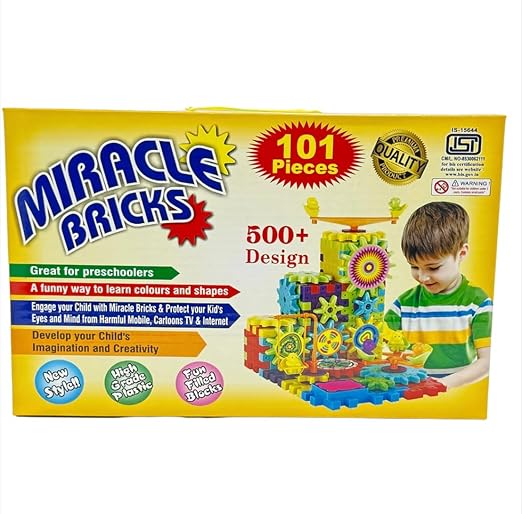 Miracle Bricks 101 Pcs Motorized Spinning Gear Building Block Kit for Kids Montessori Learning Educatoinal Toy Best Toy for Kids (Building Block)