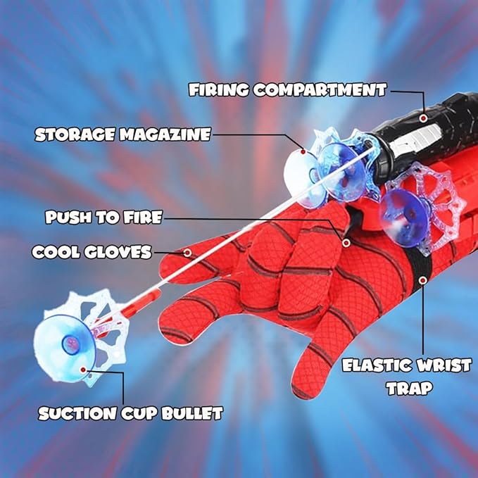 Spider-Man Web Shooter Launcher ,Wembley Spider Web Shooter Toys for Kids Real Gadget Toys for Boys Gloves Launcher Wrist Toy for School Fancy Dress Costume, Cosplay Launcher, Sticky Wall Soft Bomb Action Figures