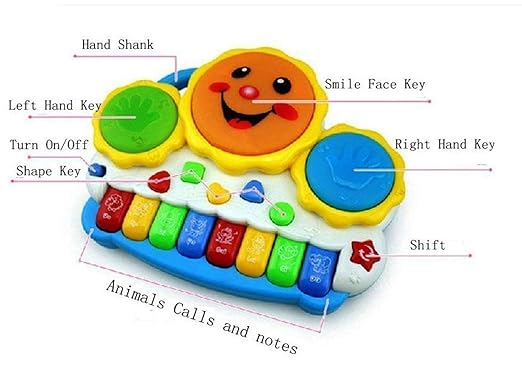 Drum Keyboard Musical Toys with Flashing Lights - Animal Sounds and Songs,Plastic,Multi Color