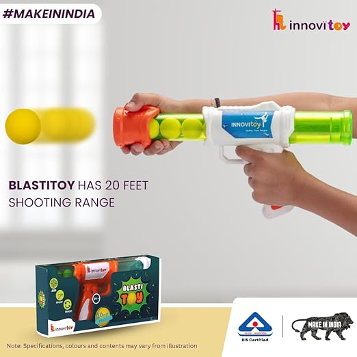 Blastitoy Gun Toys For Kids 5 Years | Fun Target Shooting Blaster Gun with 5 Soft Foam Bullets | Blaze Storm Hot Fire Toy Gun for Boys, Girls, Teen, Adults | Birthday Gift - Made In India