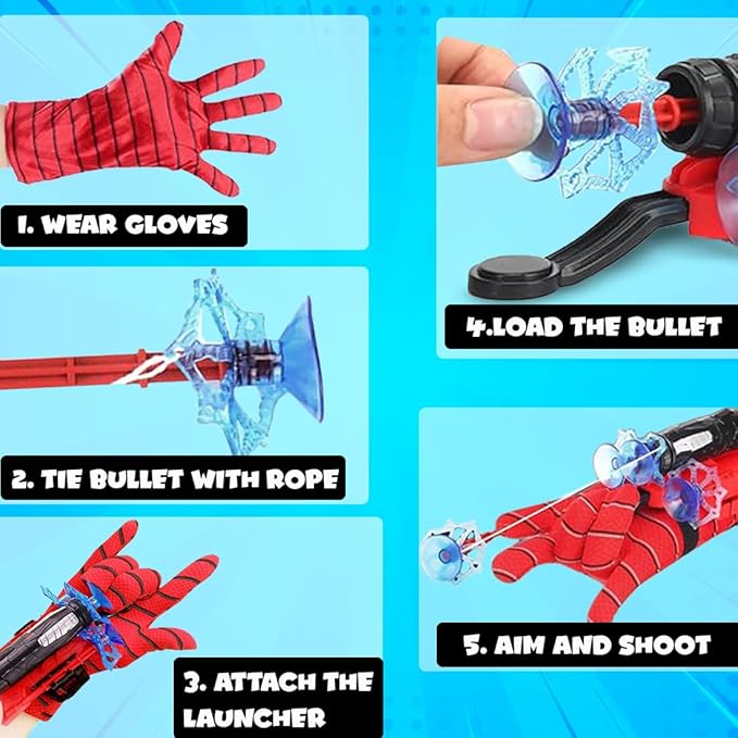 Spider-Man Web Shooter Launcher ,Wembley Spider Web Shooter Toys for Kids Real Gadget Toys for Boys Gloves Launcher Wrist Toy for School Fancy Dress Costume, Cosplay Launcher, Sticky Wall Soft Bomb Action Figures