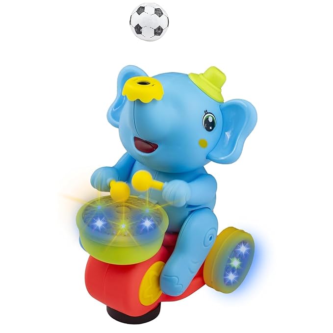 Elephant Musician Toy,with Levitation Ball on Nose Along with Dazzling Light Drum Sound Music and Elephant Sound for Baby Toys