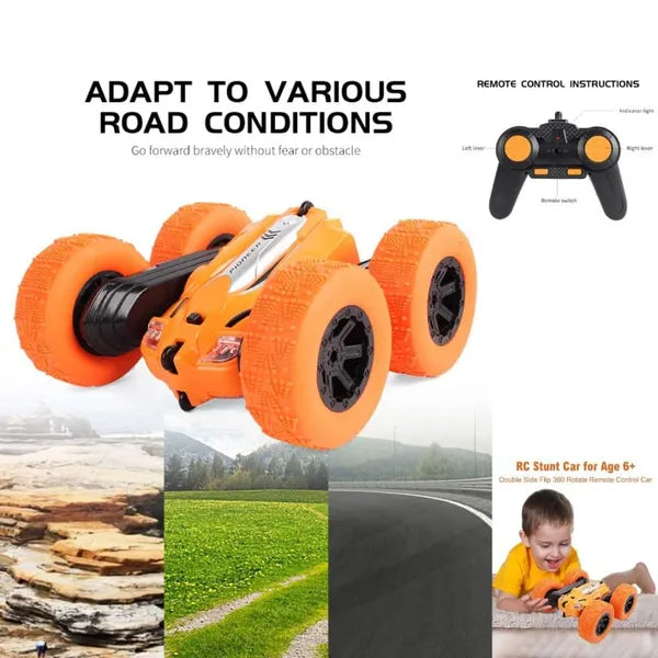 Super 360° Car Double Sided Rotating RC Stunt Car, Remote Control Car Toy with in-Built Rechargeable Battery & Light for Kids