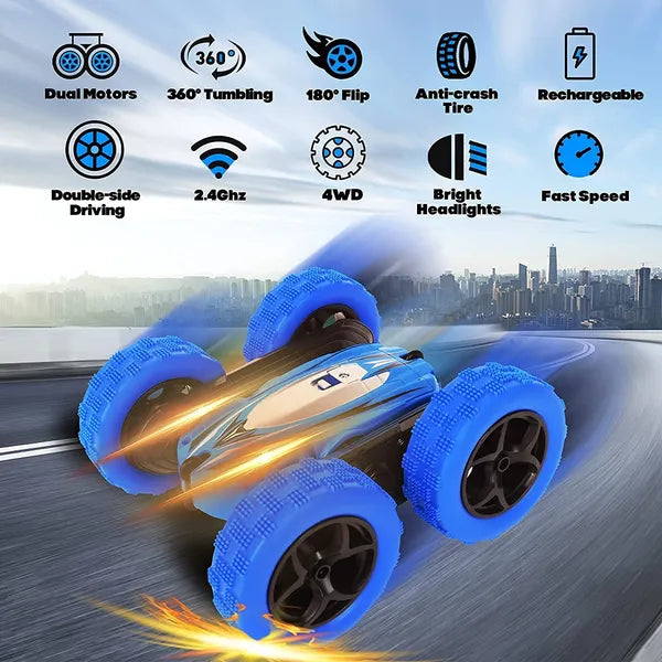 Super 360° Car Double Sided Rotating RC Stunt Car, Remote Control Car Toy with in-Built Rechargeable Battery & Light for Kids