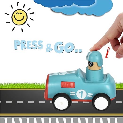 Pack of 4 Press and Go Toys, Friction Powered Vehicle Set, Very Durable Toys - Push Toys for Boys, Press and Go car Toys are Gifts for Babies, Toddlers, Boys, Girls