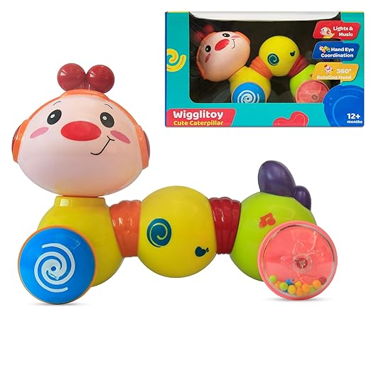 innovitoy Wigglitoy Caterpillar Press & Go Toy Musical, Baby Toys 6 to 12 Months, Light Up Head Inchworm Infant Toys, Baby Crawling & Educational Toys for 1 Year Old Boys & Girls (Caterpillar)