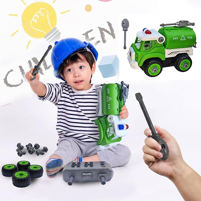 DIY Toys Truck DIY Truck Friction-Powered Truck Safe and Durable Assemble and disassemble Improve Imaginative Skills of Kids with Screw Driver(Multicolor) (Power Crane)