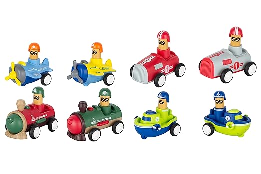 Pack of 4 Press and Go Toys, Friction Powered Vehicle Set, Very Durable Toys - Push Toys for Boys, Press and Go car Toys are Gifts for Babies, Toddlers, Boys, Girls
