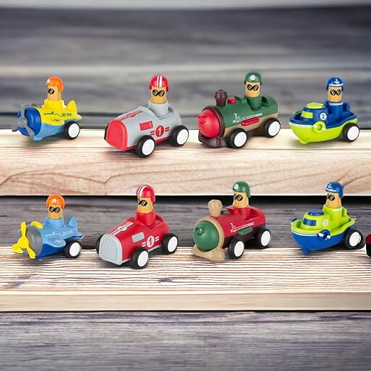 Pack of 4 Press and Go Toys, Friction Powered Vehicle Set, Very Durable Toys - Push Toys for Boys, Press and Go car Toys are Gifts for Babies, Toddlers, Boys, Girls
