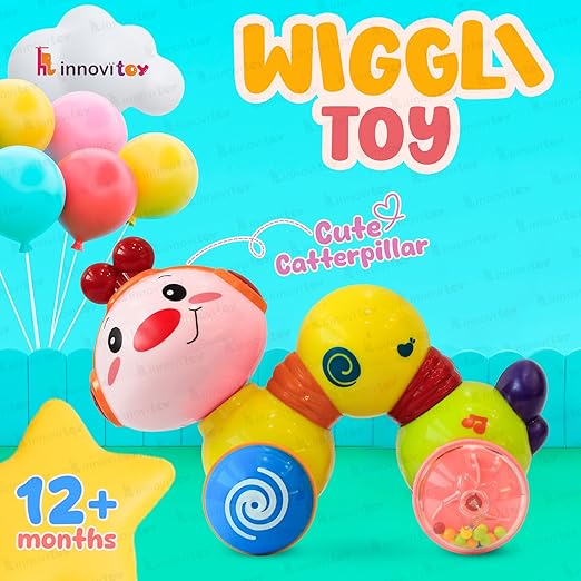 innovitoy Wigglitoy Caterpillar Press & Go Toy Musical, Baby Toys 6 to 12 Months, Light Up Head Inchworm Infant Toys, Baby Crawling & Educational Toys for 1 Year Old Boys & Girls (Caterpillar)