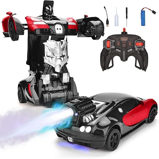 Toyz Robot Remote Control Transform Car with Spray LED Light Radio Control & Mist Smoke Effects Sport Racing Vehicle Suitable for 3+ Kids Multicolor