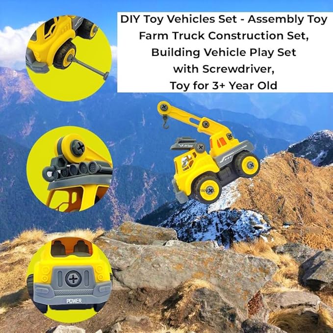 DIY Toys Truck DIY Truck Friction-Powered Truck Safe and Durable Assemble and disassemble Improve Imaginative Skills of Kids with Screw Driver(Multicolor) (Power Crane)