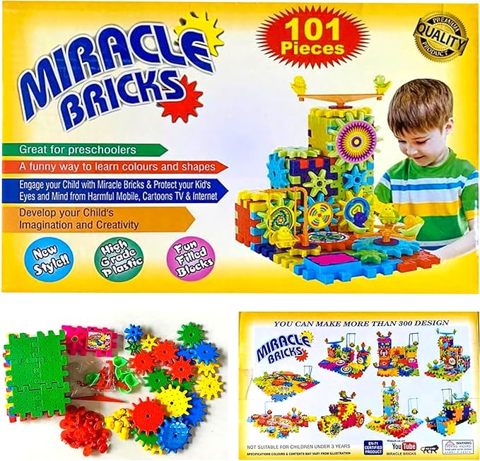 Miracle Bricks 101 Pcs Motorized Spinning Gear Building Block Kit for Kids Montessori Learning Educatoinal Toy Best Toy for Kids (Building Block)