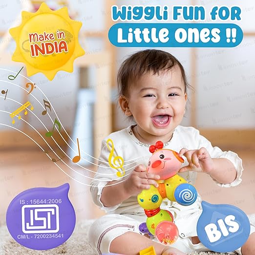 innovitoy Wigglitoy Caterpillar Press & Go Toy Musical, Baby Toys 6 to 12 Months, Light Up Head Inchworm Infant Toys, Baby Crawling & Educational Toys for 1 Year Old Boys & Girls (Caterpillar)