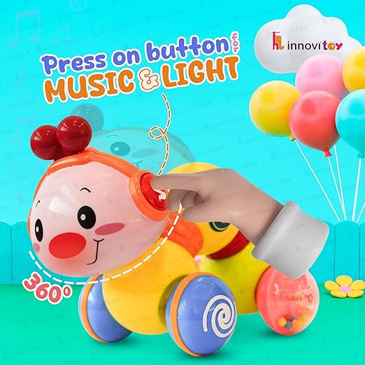 innovitoy Wigglitoy Caterpillar Press & Go Toy Musical, Baby Toys 6 to 12 Months, Light Up Head Inchworm Infant Toys, Baby Crawling & Educational Toys for 1 Year Old Boys & Girls (Caterpillar)