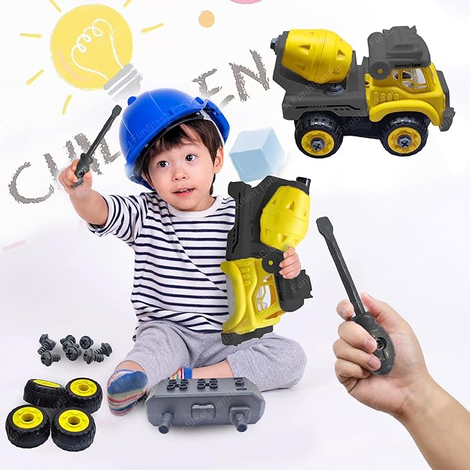 DIY Toys Truck DIY Truck Friction-Powered Truck Safe and Durable Assemble and disassemble Improve Imaginative Skills of Kids with Screw Driver(Multicolor) (Power Crane)