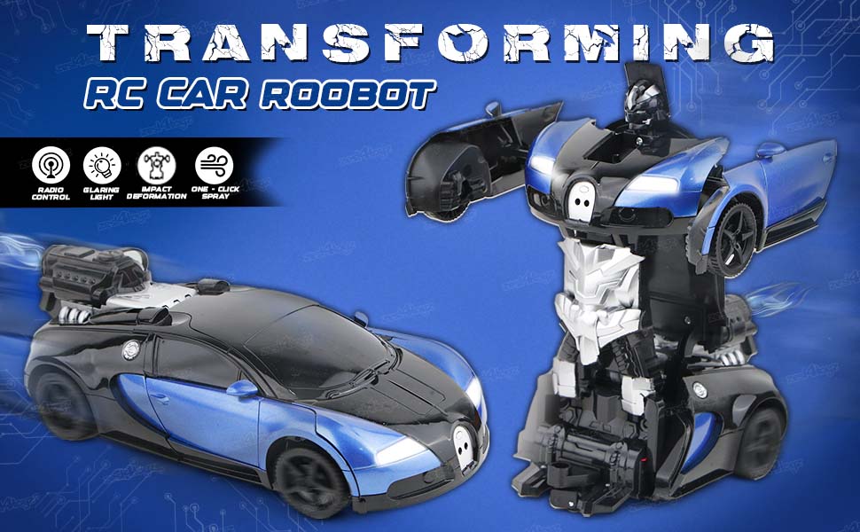 Toyz Robot Remote Control Transform Car with Spray LED Light Radio Control & Mist Smoke Effects Sport Racing Vehicle Suitable for 3+ Kids Multicolor
