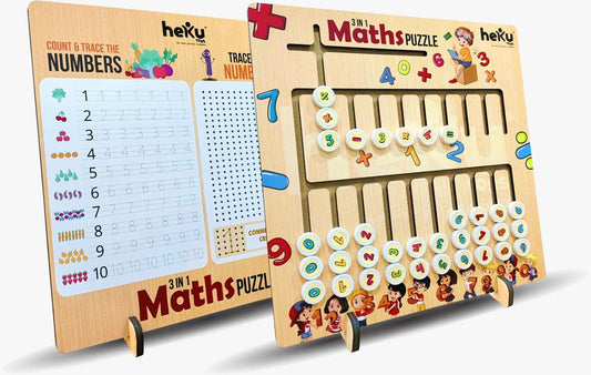 3-in-1 Wooden Math Puzzle Game Educational Board Game for Kids 3+ Years