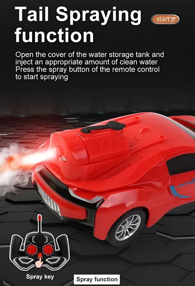 REMOTE CONTROL 3D SMOKE CAR WITH CHARGER BEST GIFT FOR BOYS AND GIRLS ,REMOTE CAR WITH SMOKE FEATURE , WITH WATER FILLER , AND CHARGER ,