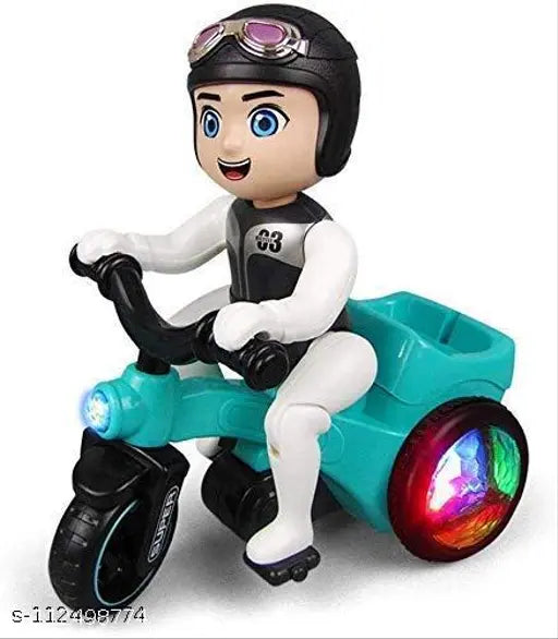 Stunt Tricycle Bump & Go 360 Degree Rotating Spot Stunt Tricycle Dancing Motorcycle Toy with Flashing Light & Sound Musical Bicycle Toys for Kids (Pack of 1) Multicolor